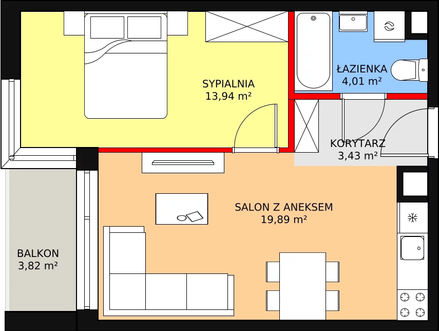 Mieszkanie 41,27 m², piętro 1, oferta nr 13A/18, ASFALTOWA 13, Wrocław, Wojszyce, Krzyki, ul. Asfaltowa 13