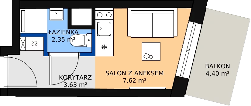 Zalety apartamentu 13.6 m², 2.B.02 - mikroapartament