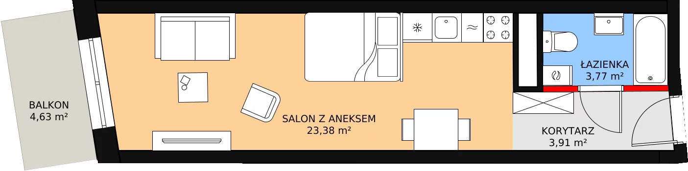 Nowe mieszkanie, 31,06 m², 1 pokój, 5 piętro, oferta nr 6.M.22