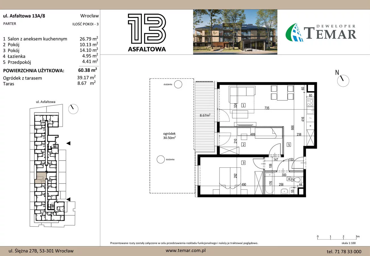 Mieszkanie 60,38 m², piętro 2, oferta nr 13A/8, ASFALTOWA 13, Wrocław, Wojszyce, Krzyki, ul. Asfaltowa 13