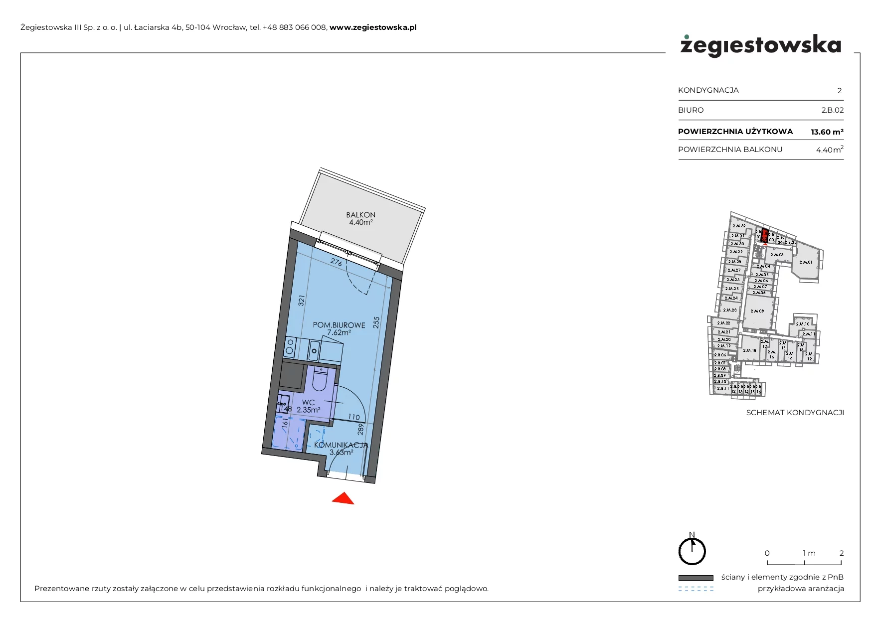 Mieszkanie 13,60 m², piętro 1, oferta nr 2.B.02, Żegiestowska, Wrocław, Gaj, Krzyki, ul. Żegiestowska 3