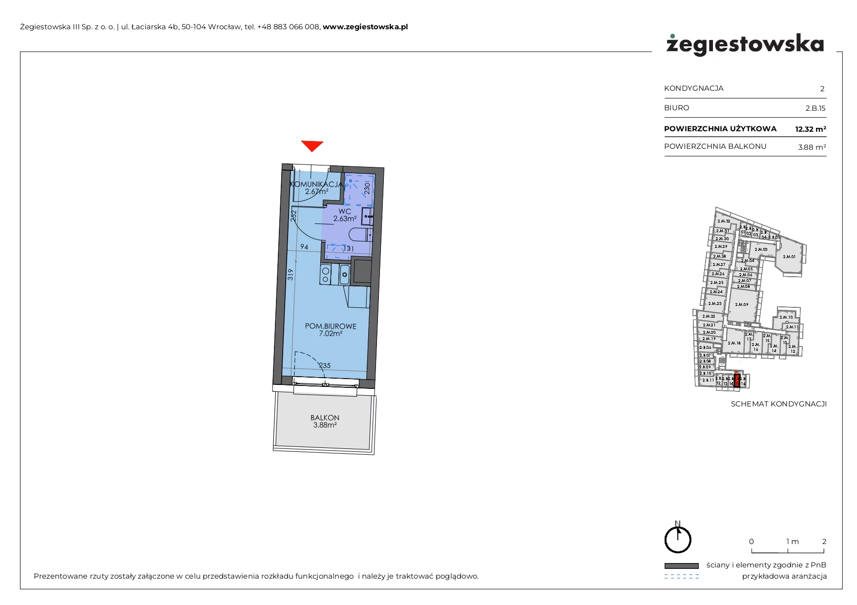 Mieszkanie 12,32 m², piętro 1, oferta nr 2.B.15, Żegiestowska, Wrocław, Gaj, Krzyki, ul. Żegiestowska 3