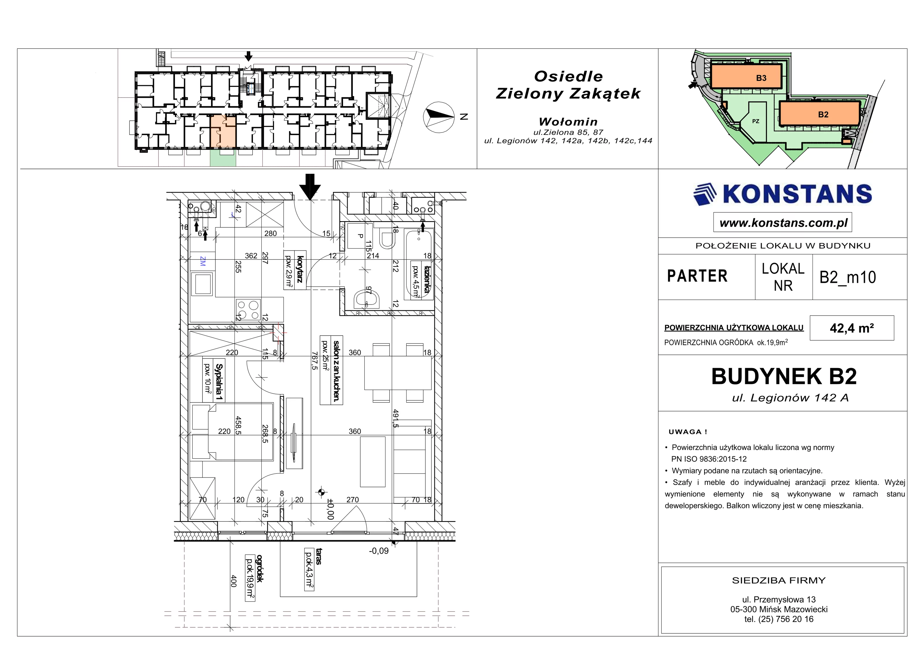 2 pokoje, mieszkanie 42,40 m², parter, oferta nr B2.10, Osiedle Zielony Zakątek - Etap II, Wołomin, ul. Legionów 142A/144