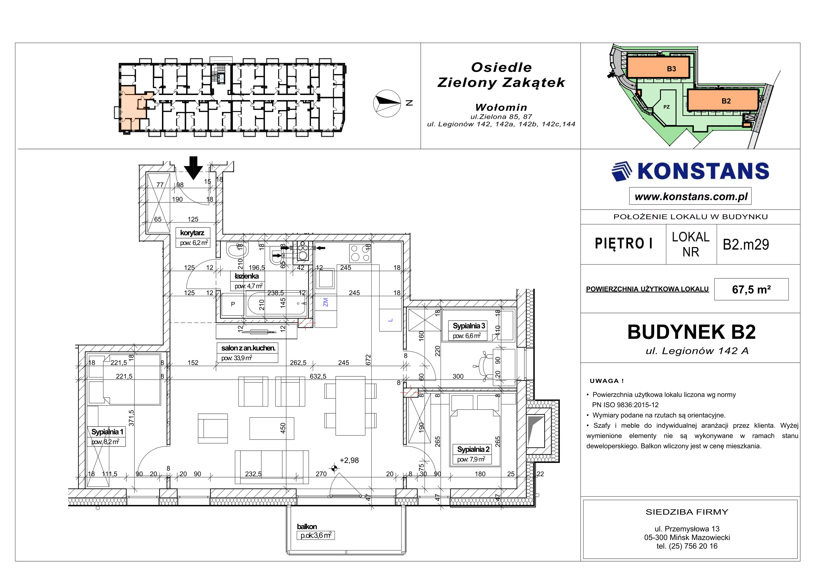 4 pokoje, mieszkanie 67,50 m², piętro 1, oferta nr B2.29, Osiedle Zielony Zakątek - Etap II, Wołomin, ul. Legionów 142A/144