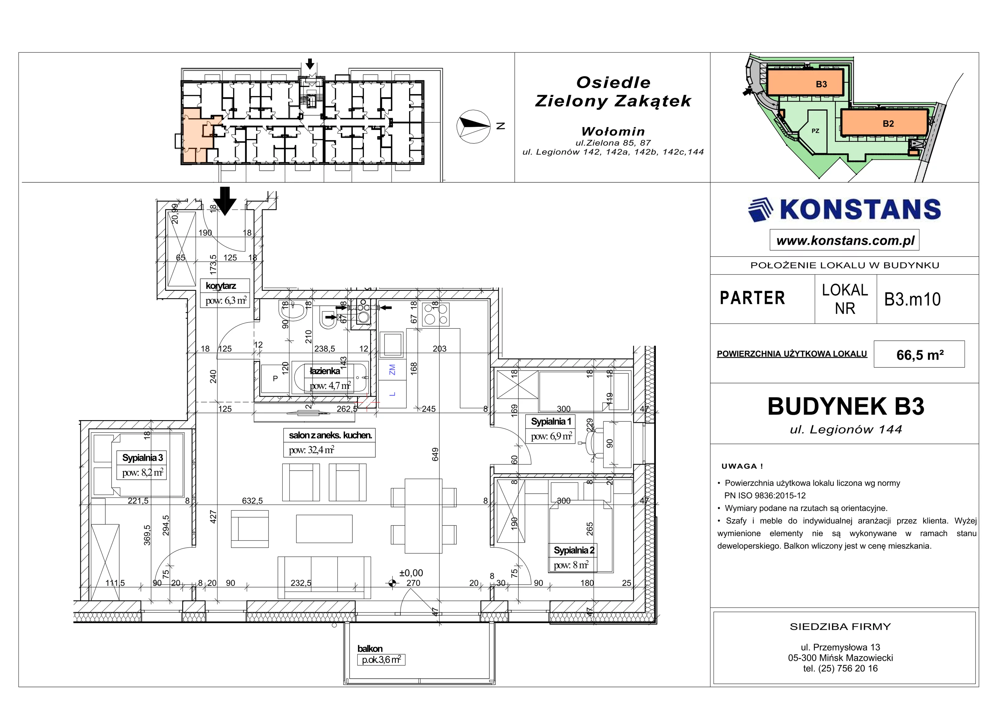 4 pokoje, mieszkanie 66,50 m², parter, oferta nr B3.10, Osiedle Zielony Zakątek - Etap II, Wołomin, ul. Legionów 142A/144