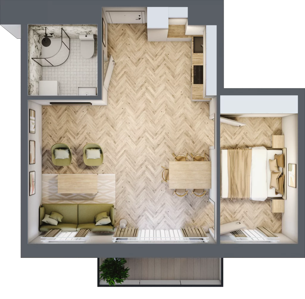 2 pokoje, mieszkanie 42,82 m², piętro 2, oferta nr D1.18, Trakt Lubelski Etap III, Warszawa, Wawer, Zbytki, ul. Trakt Lubelski 181C/181D