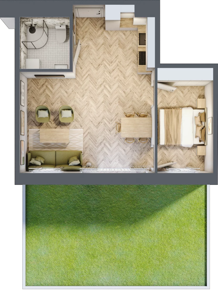 2 pokoje, mieszkanie 42,45 m², parter, oferta nr D1.4, Trakt Lubelski Etap III, Warszawa, Wawer, Zbytki, ul. Trakt Lubelski 181C/181D