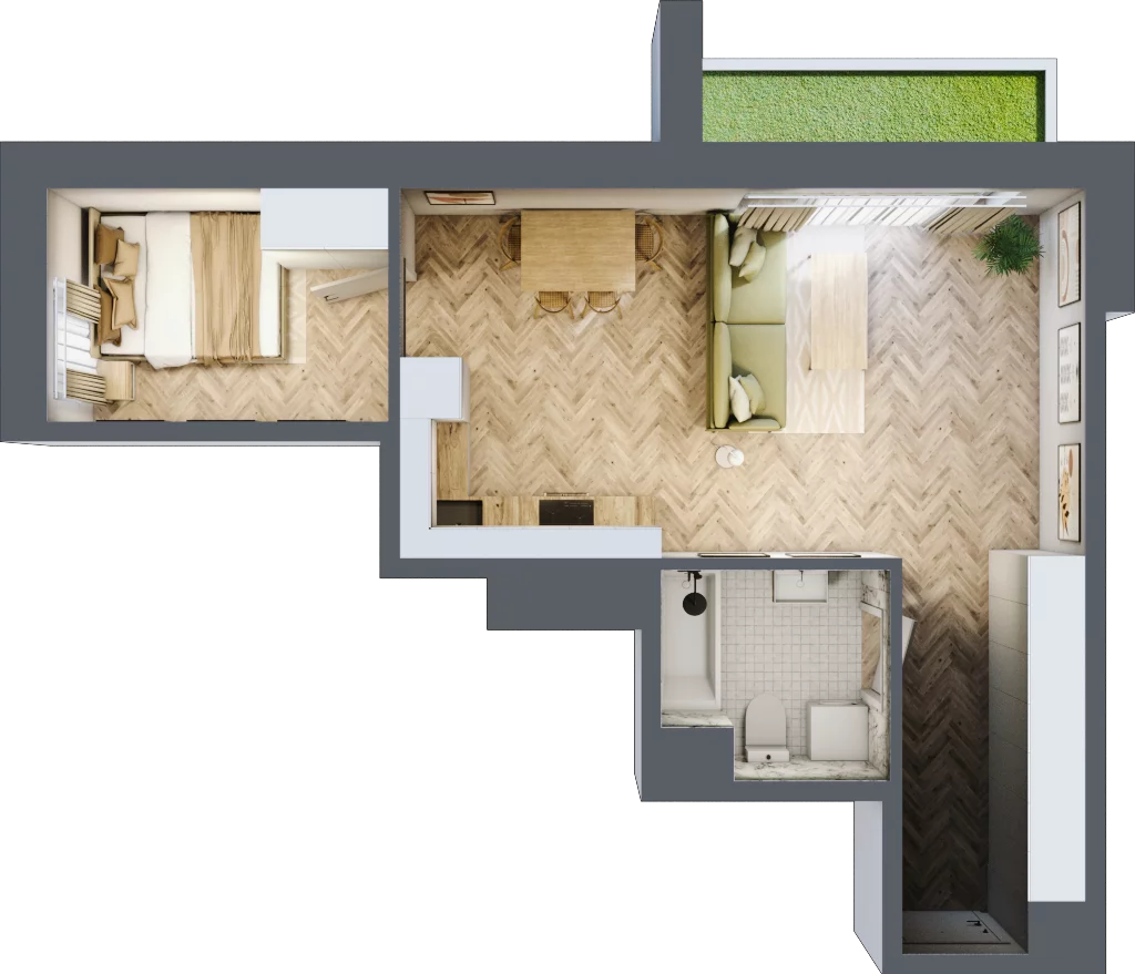 2 pokoje, mieszkanie 43,15 m², parter, oferta nr D1.1, Trakt Lubelski Etap III, Warszawa, Wawer, Zbytki, ul. Trakt Lubelski 181C/181D