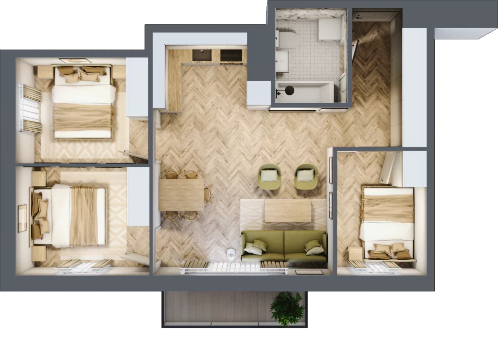 4 pokoje, mieszkanie 59,41 m², piętro 2, oferta nr D1.17, Trakt Lubelski Etap III, Warszawa, Wawer, Zbytki, ul. Trakt Lubelski 181C/181D