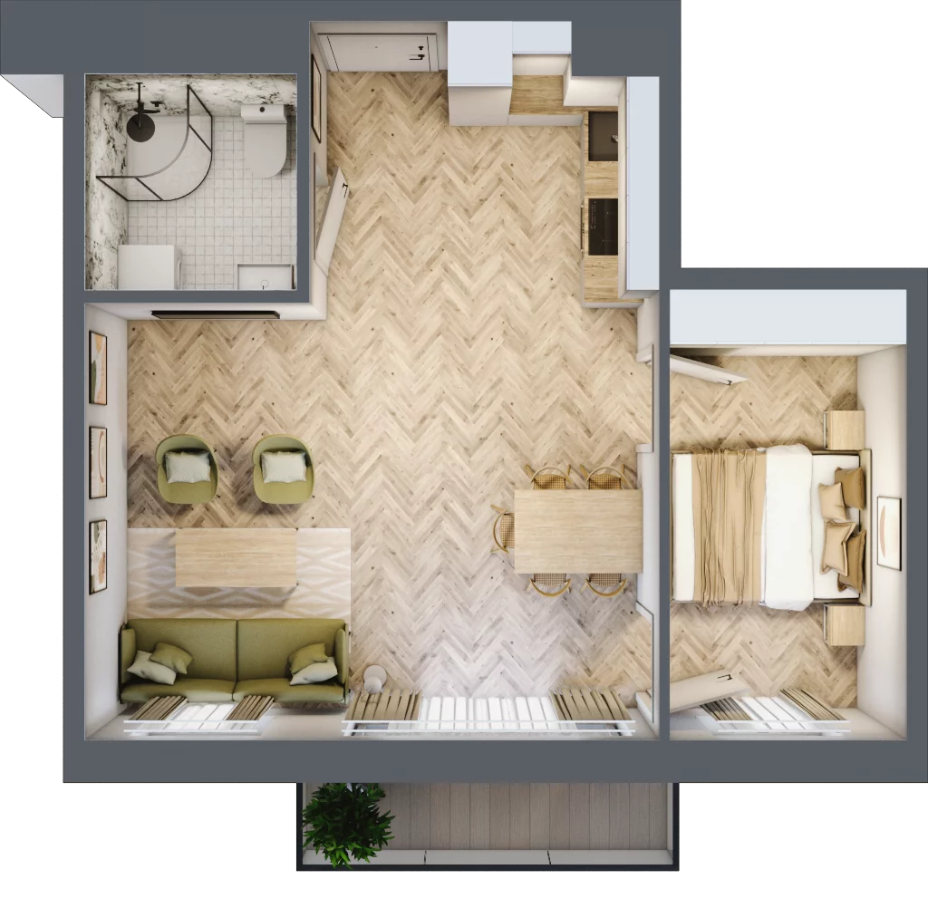 2 pokoje, mieszkanie 42,82 m², piętro 3, oferta nr D1.25, Trakt Lubelski Etap III, Warszawa, Wawer, Zbytki, ul. Trakt Lubelski 181C/181D