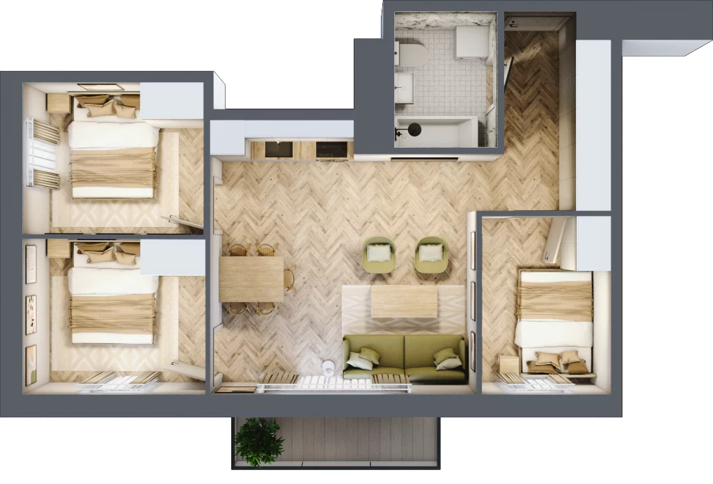 4 pokoje, mieszkanie 55,84 m², piętro 3, oferta nr D1.24, Trakt Lubelski Etap III, Warszawa, Wawer, Zbytki, ul. Trakt Lubelski 181C/181D