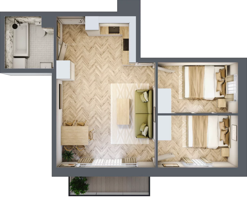 3 pokoje, mieszkanie 48,31 m², piętro 1, oferta nr D1.12, Trakt Lubelski Etap III, Warszawa, Wawer, Zbytki, ul. Trakt Lubelski 181C/181D