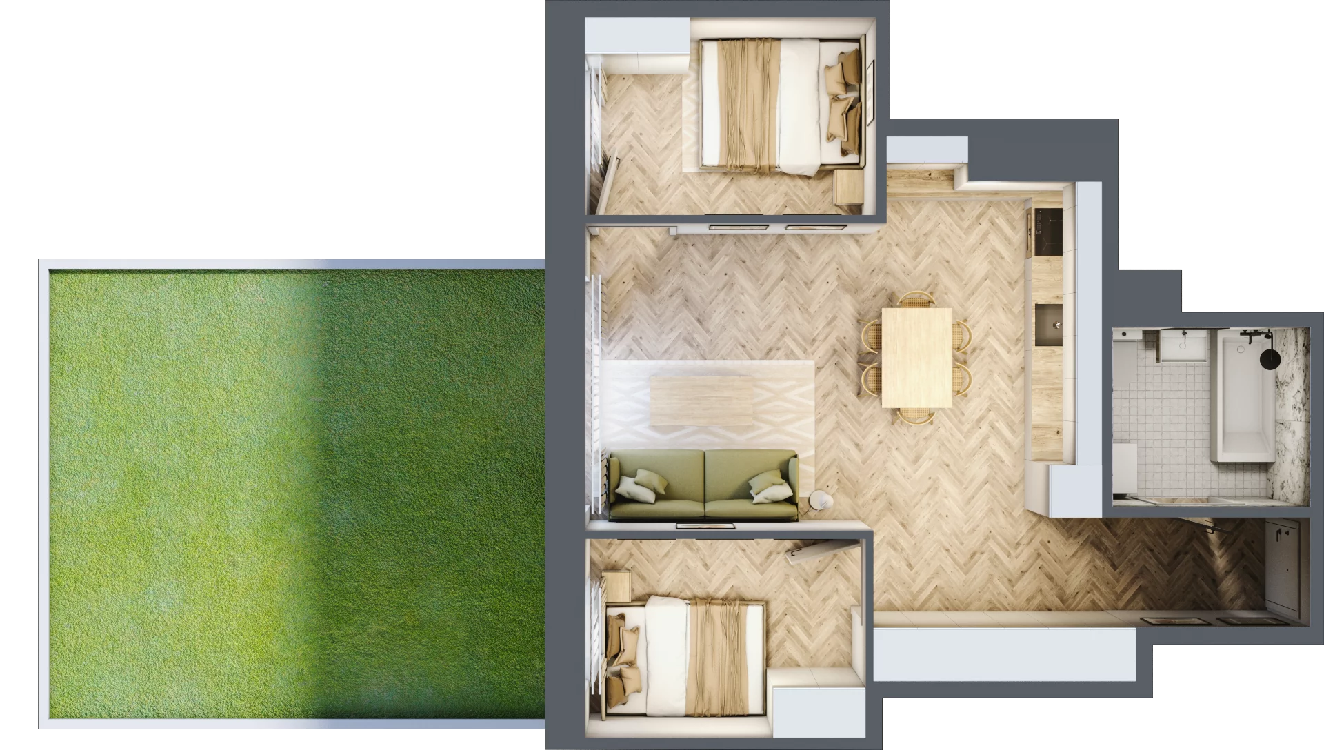 3 pokoje, mieszkanie 48,78 m², parter, oferta nr D1.2, Trakt Lubelski Etap III, Warszawa, Wawer, Zbytki, ul. Trakt Lubelski 181C/181D