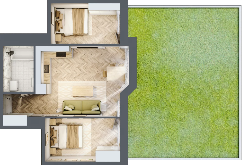 3 pokoje, mieszkanie 47,70 m², parter, oferta nr D1.6, Trakt Lubelski Etap III, Warszawa, Wawer, Zbytki, ul. Trakt Lubelski 181C/181D
