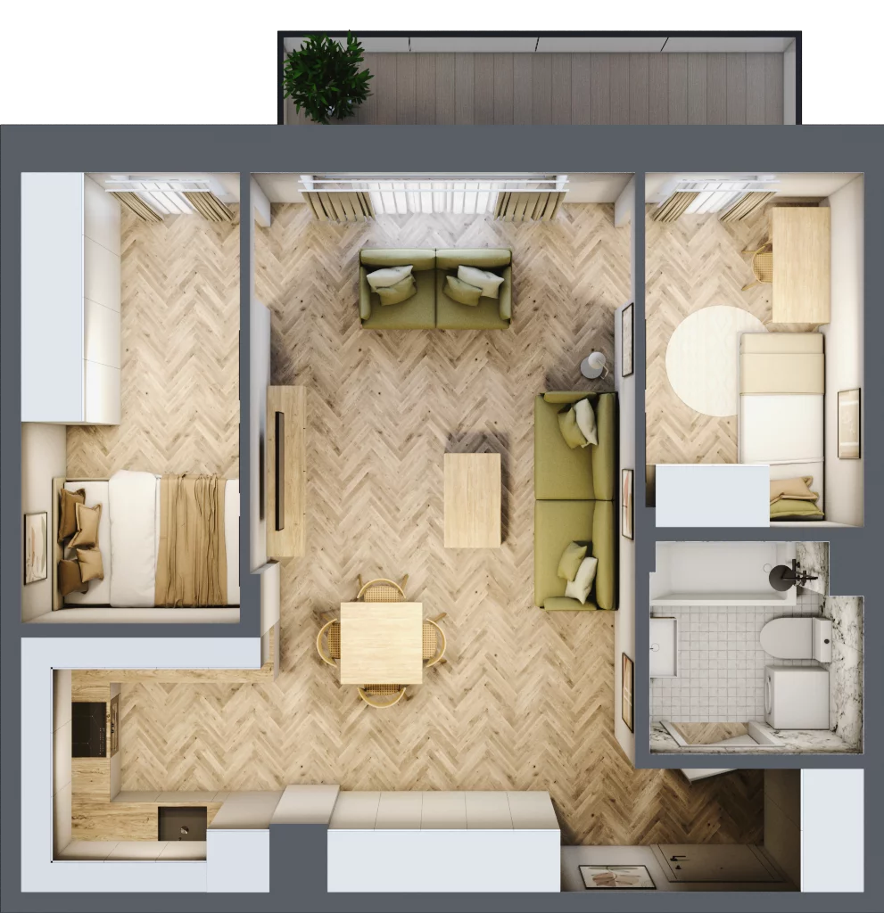3 pokoje, mieszkanie 53,20 m², piętro 1, oferta nr B3.45, Wodociągowa - Etap VII, Sulejówek, ul. Wodociągowa 1/1A/1B