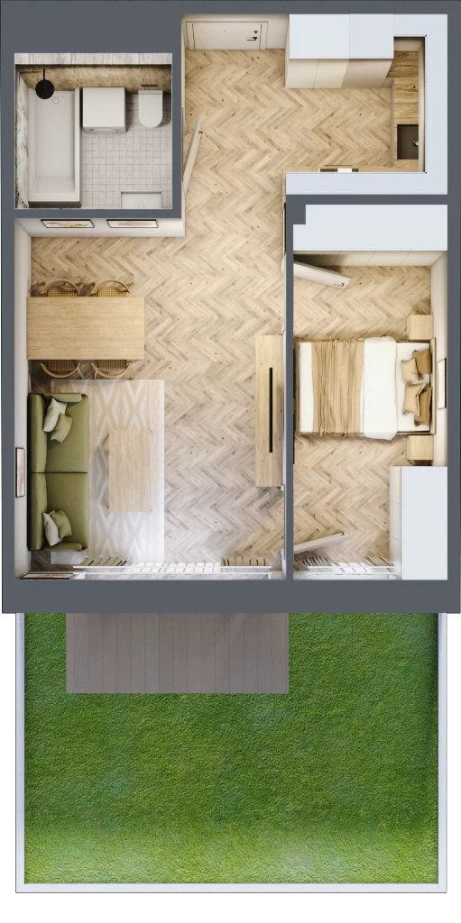2 pokoje, mieszkanie 42,70 m², parter, oferta nr B2.7, Osiedle Zielony Zakątek - Etap II, Wołomin, ul. Legionów 142A/144