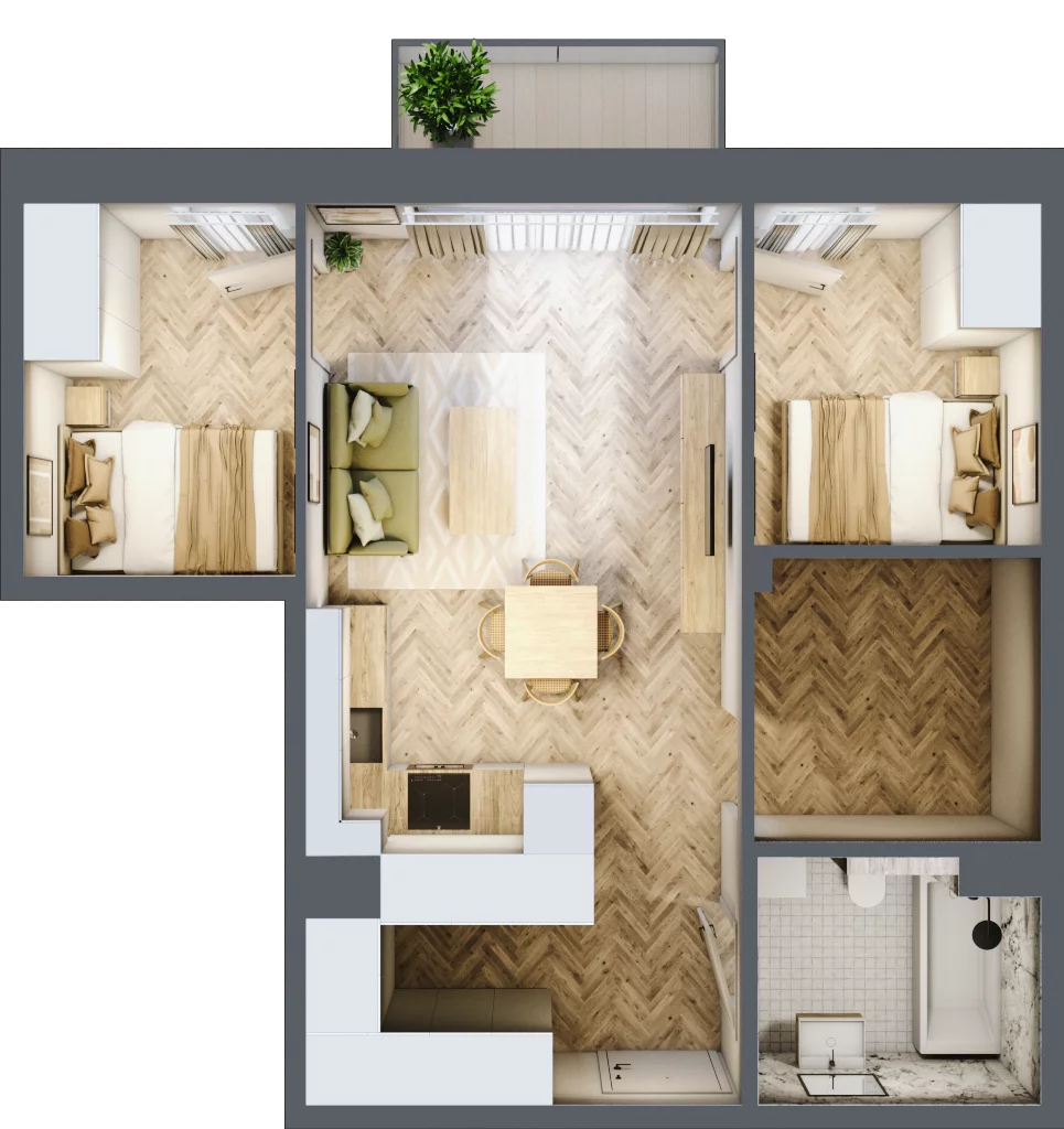 3 pokoje, mieszkanie 53,60 m², parter, oferta nr B2.15, Osiedle Zielony Zakątek - Etap II, Wołomin, ul. Legionów 142A/144