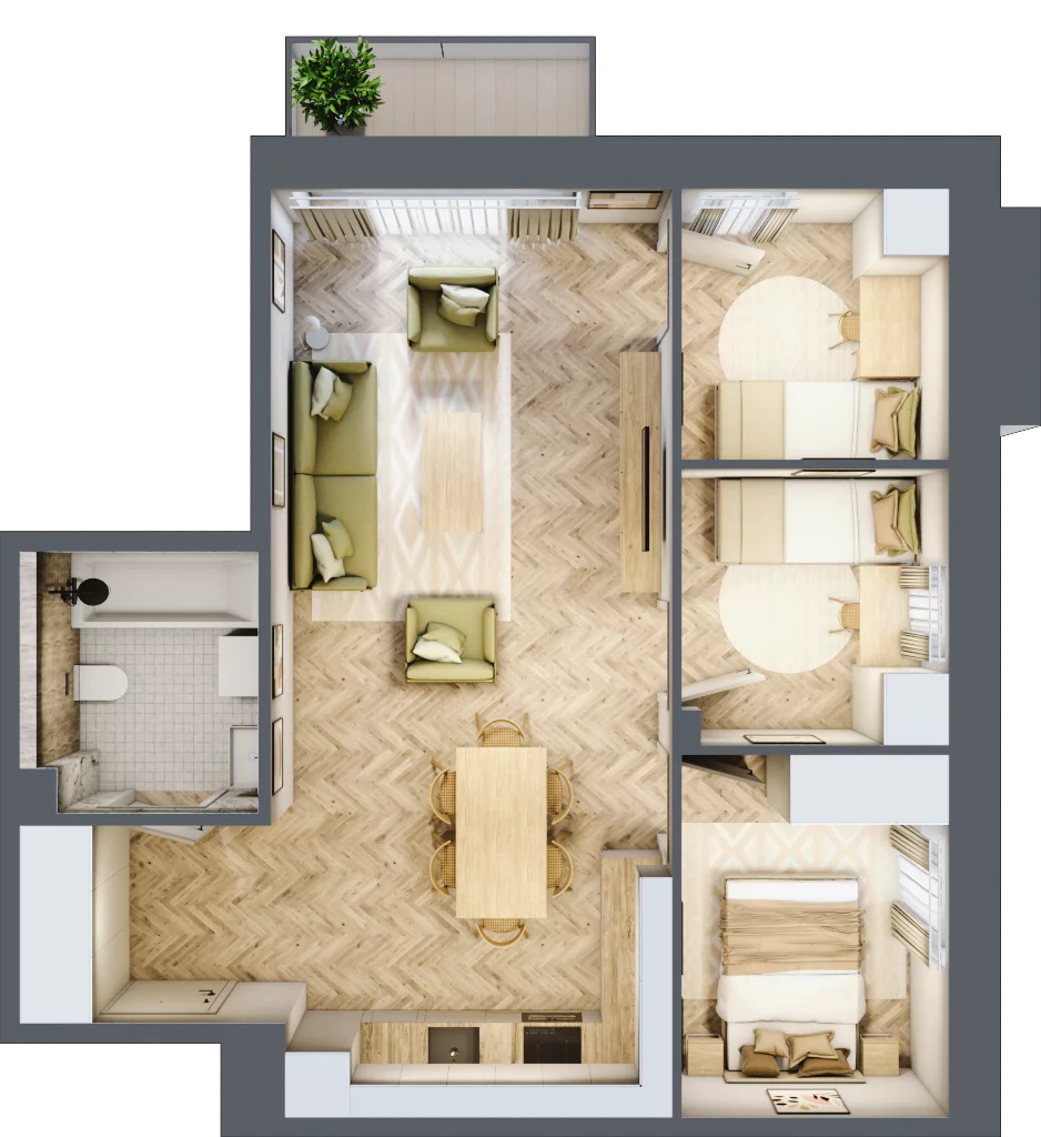 4 pokoje, mieszkanie 61,30 m², piętro 1, oferta nr B2.20, Osiedle Zielony Zakątek - Etap II, Wołomin, ul. Legionów 142A/144