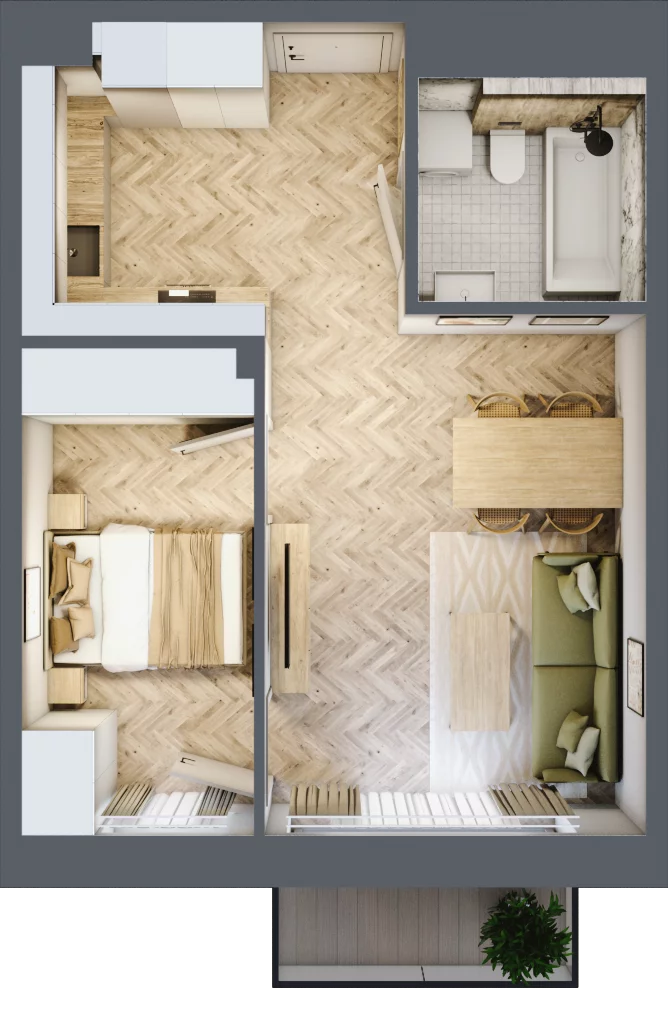 2 pokoje, mieszkanie 42,40 m², piętro 1, oferta nr B2.26, Osiedle Zielony Zakątek - Etap II, Wołomin, ul. Legionów 142A/144