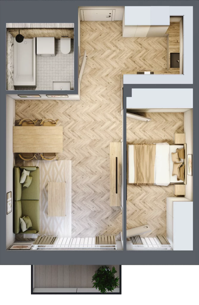 2 pokoje, mieszkanie 42,70 m², piętro 1, oferta nr B2.23, Osiedle Zielony Zakątek - Etap II, Wołomin, ul. Legionów 142A/144
