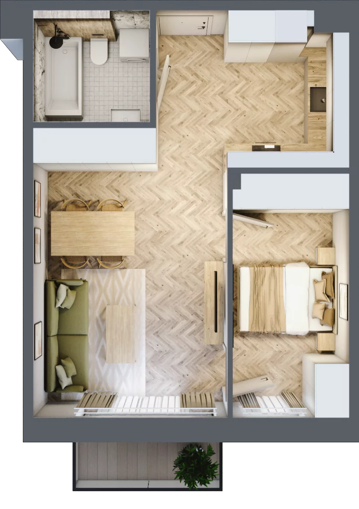2 pokoje, mieszkanie 44,20 m², piętro 1, oferta nr B2.25, Osiedle Zielony Zakątek - Etap II, Wołomin, ul. Legionów 142A/144