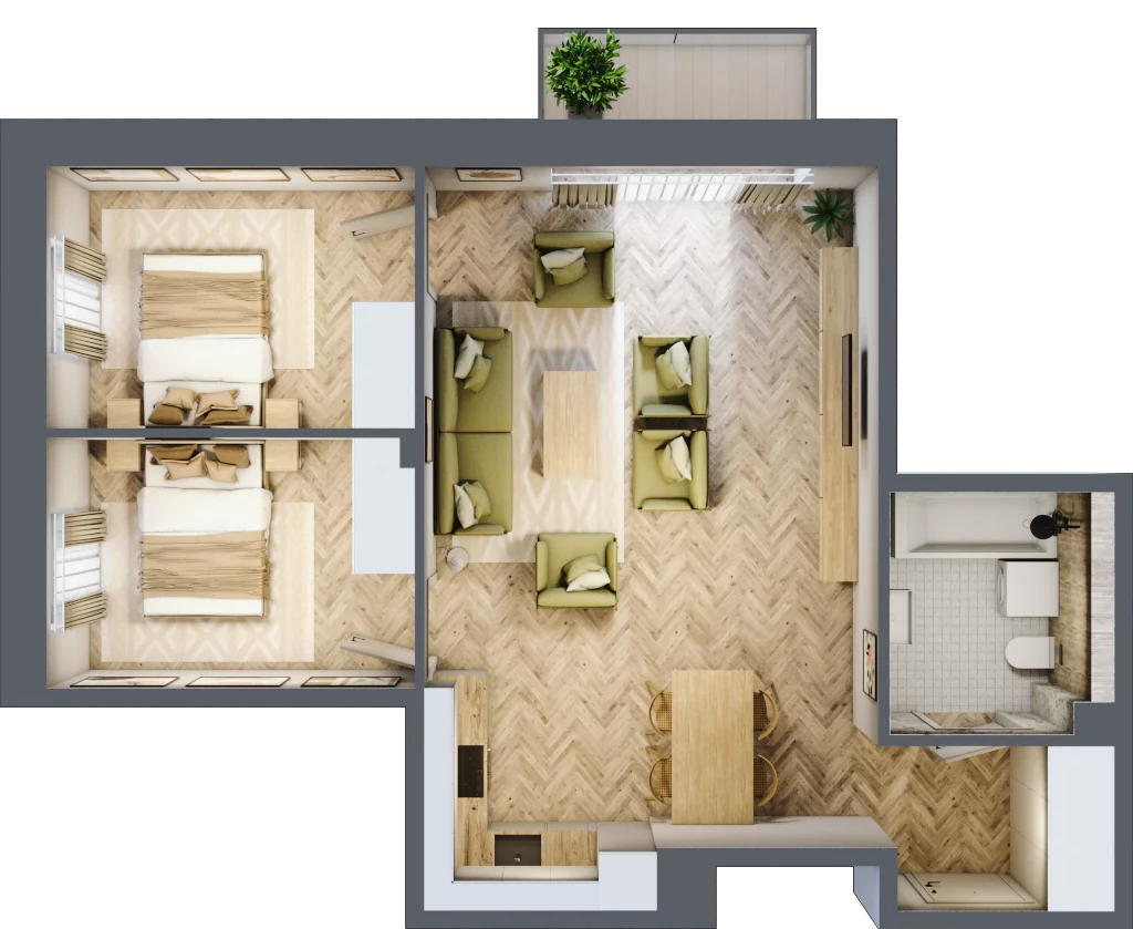 3 pokoje, mieszkanie 64,40 m², piętro 2, oferta nr B2.46, Osiedle Zielony Zakątek - Etap II, Wołomin, ul. Legionów 142A/144