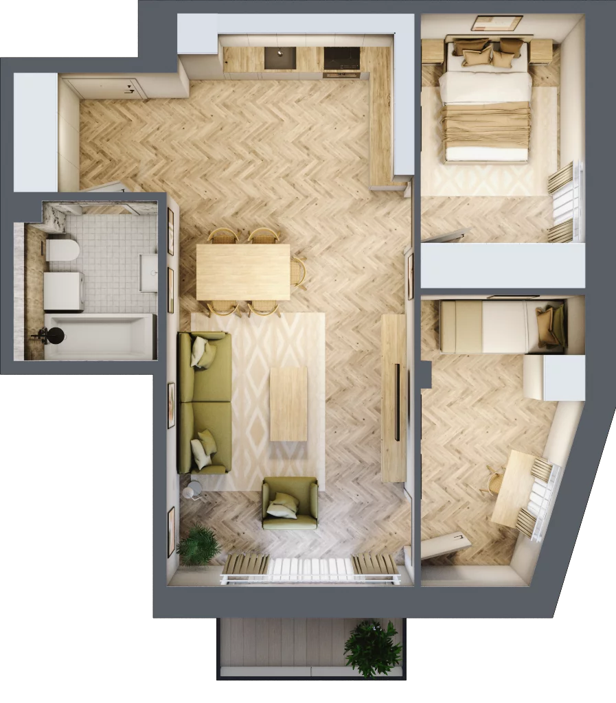 3 pokoje, mieszkanie 60,30 m², piętro 1, oferta nr B2.21, Osiedle Zielony Zakątek - Etap II, Wołomin, ul. Legionów 142A/144