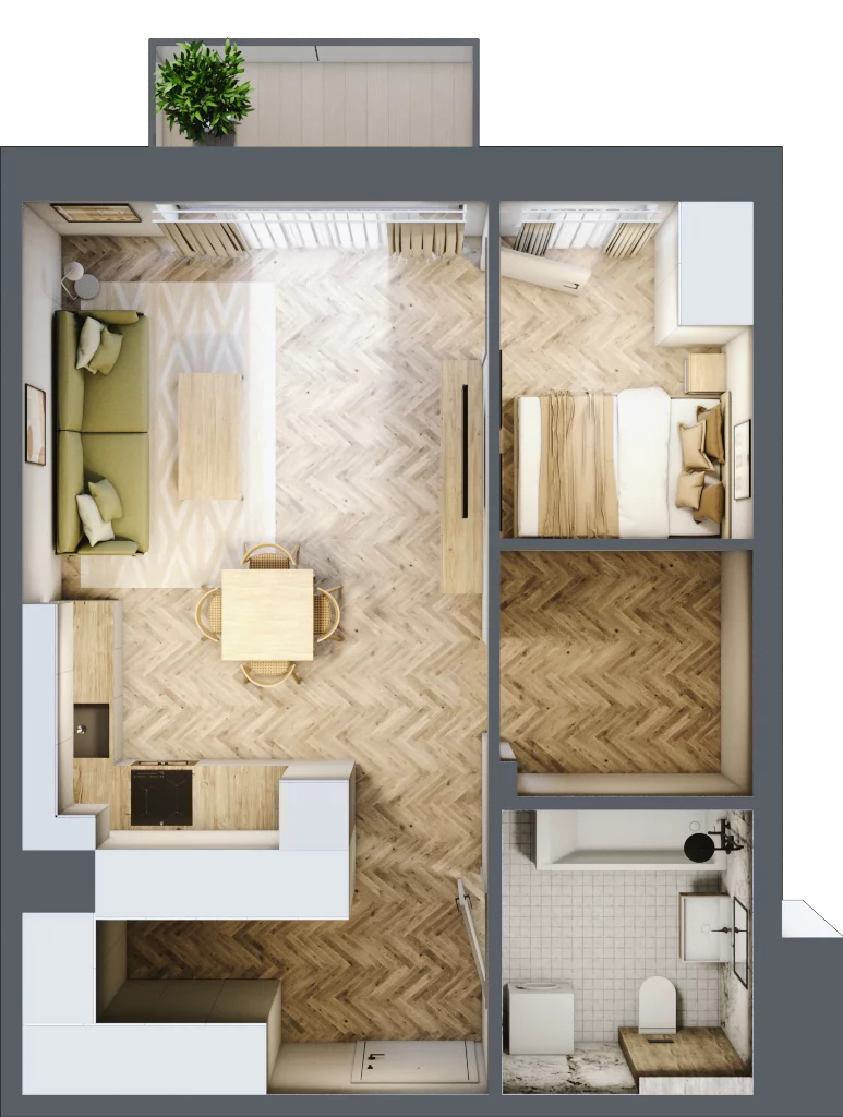 2 pokoje, mieszkanie 46,60 m², parter, oferta nr B2.16, Osiedle Zielony Zakątek - Etap II, Wołomin, ul. Legionów 142A/144