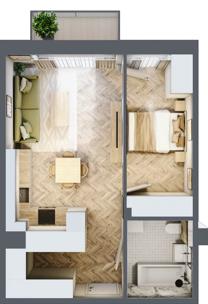 2 pokoje, mieszkanie 43,80 m², parter, oferta nr B2.2, Osiedle Zielony Zakątek - Etap II, Wołomin, ul. Legionów 142A/144