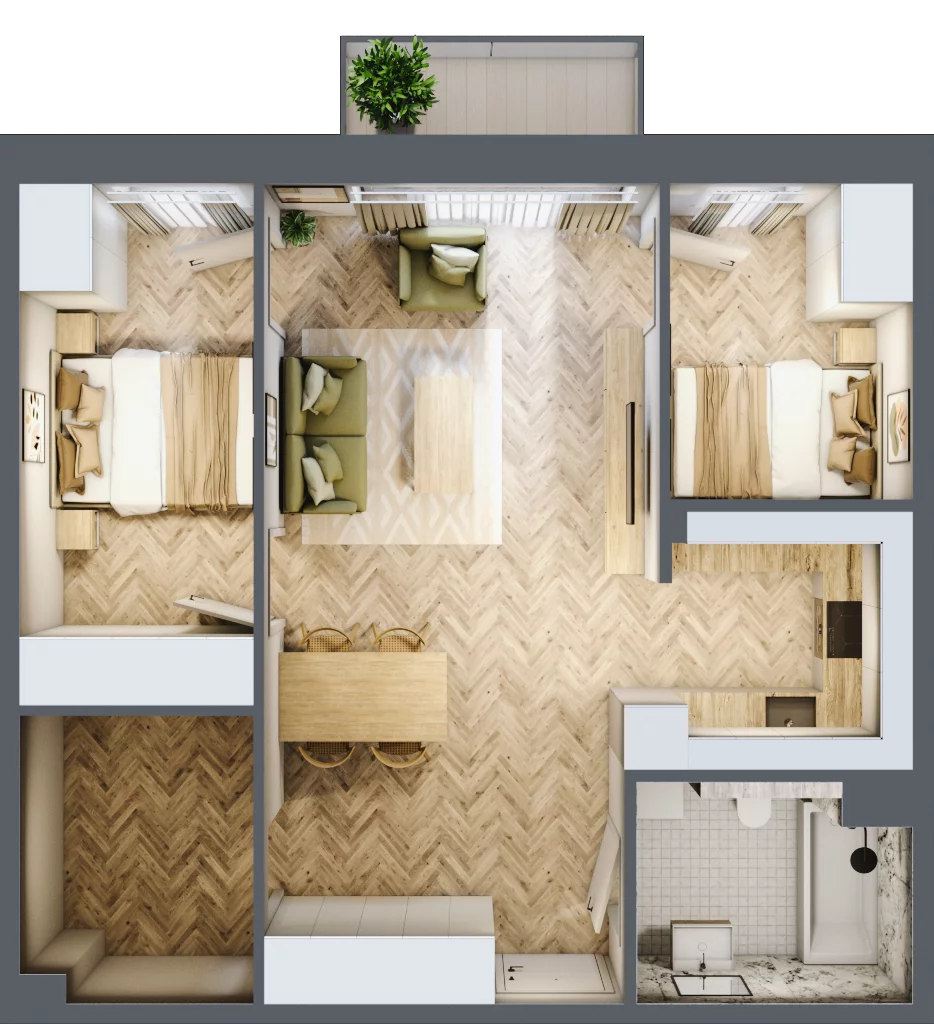3 pokoje, mieszkanie 61,80 m², piętro 1, oferta nr B2.17, Osiedle Zielony Zakątek - Etap II, Wołomin, ul. Legionów 142A/144