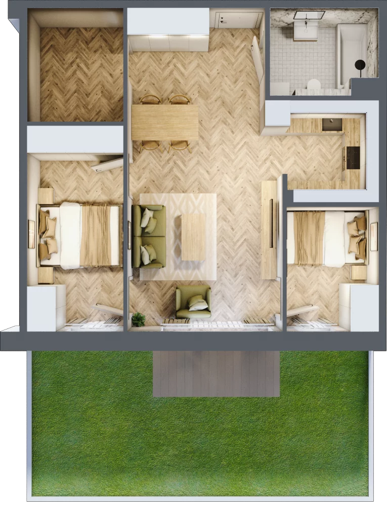3 pokoje, mieszkanie 61,90 m², parter, oferta nr B2.08, Osiedle Zielony Zakątek - Etap II, Wołomin, ul. Legionów 142A/144