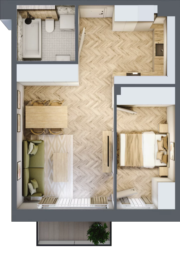 2 pokoje, mieszkanie 44,20 m², piętro 3, oferta nr B2.57, Osiedle Zielony Zakątek - Etap II, Wołomin, ul. Legionów 142A/144