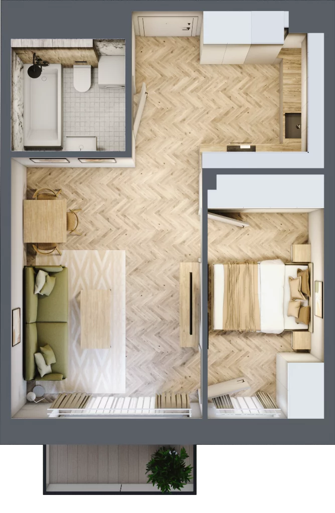 2 pokoje, mieszkanie 42,30 m², piętro 2, oferta nr B2.43, Osiedle Zielony Zakątek - Etap II, Wołomin, ul. Legionów 142A/144