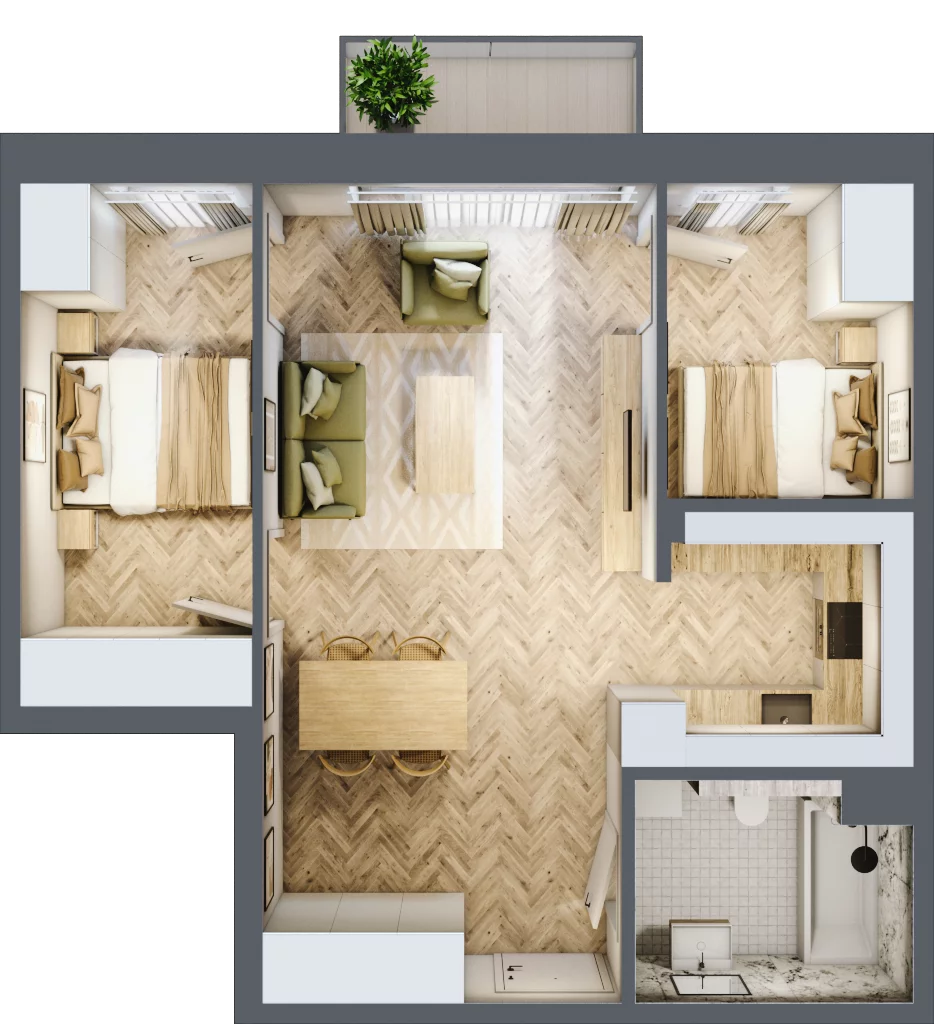3 pokoje, mieszkanie 56,00 m², parter, oferta nr B2.1, Osiedle Zielony Zakątek - Etap II, Wołomin, ul. Legionów 142A/144