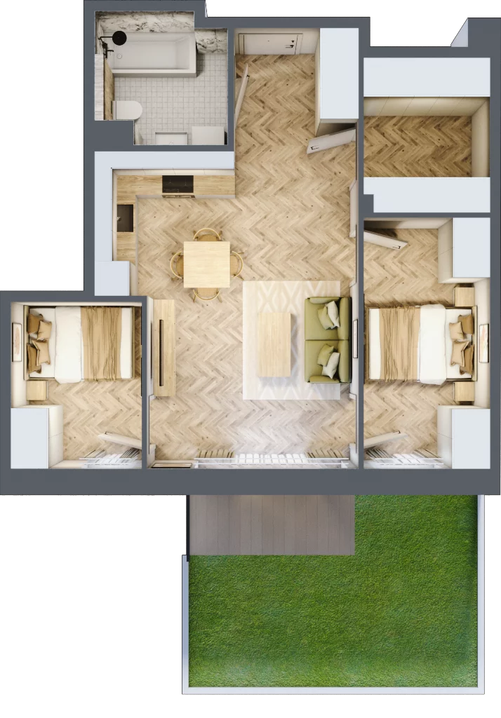 3 pokoje, mieszkanie 54,40 m², parter, oferta nr B3.9, Osiedle Zielony Zakątek - Etap II, Wołomin, ul. Legionów 142A/144