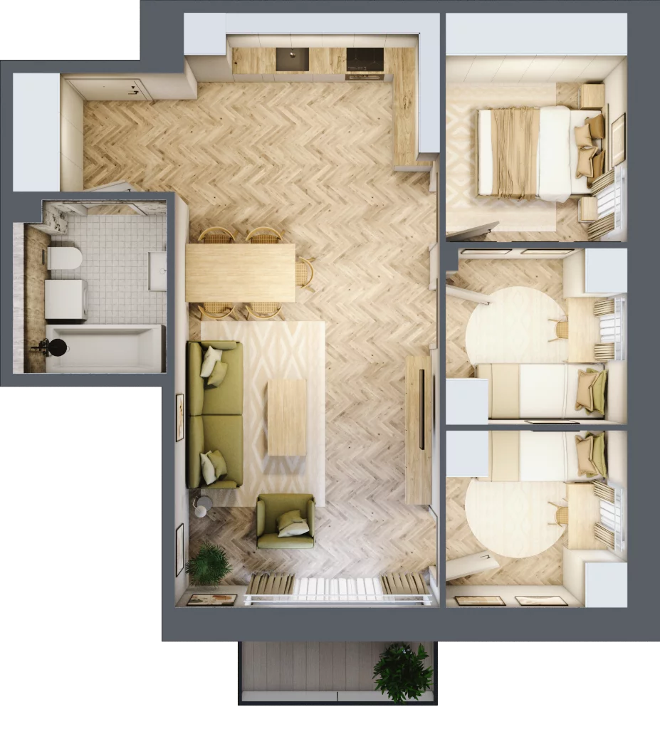 4 pokoje, mieszkanie 63,40 m², piętro 2, oferta nr B3.30, Osiedle Zielony Zakątek - Etap II, Wołomin, ul. Legionów 142A/144