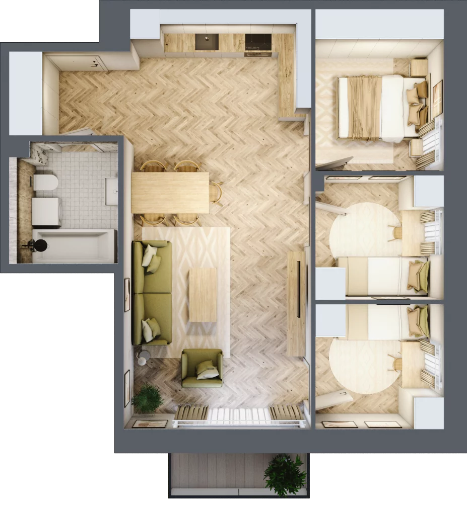 4 pokoje, mieszkanie 63,40 m², piętro 3, oferta nr B3.43, Osiedle Zielony Zakątek - Etap II, Wołomin, ul. Legionów 142A/144