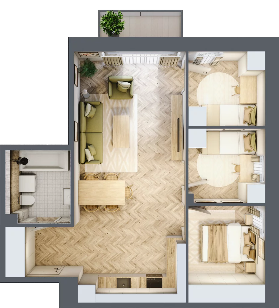 4 pokoje, mieszkanie 63,40 m², piętro 3, oferta nr B3.42, Osiedle Zielony Zakątek - Etap II, Wołomin, ul. Legionów 142A/144