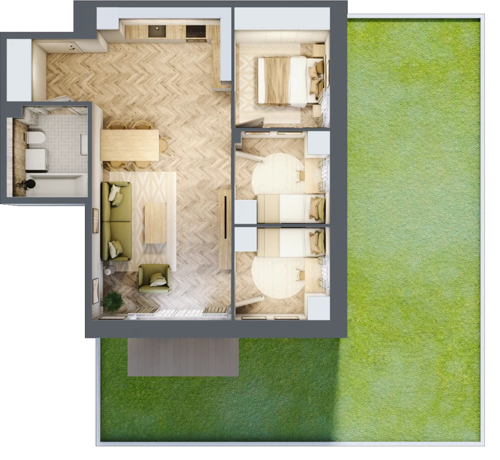 4 pokoje, mieszkanie 63,40 m², parter, oferta nr B3.04, Osiedle Zielony Zakątek - Etap II, Wołomin, ul. Legionów 142A/144