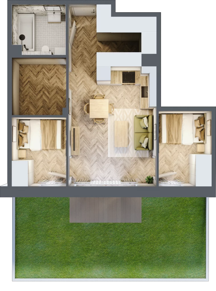3 pokoje, mieszkanie 51,10 m², parter, oferta nr B3.05, Osiedle Zielony Zakątek - Etap II, Wołomin, ul. Legionów 142A/144