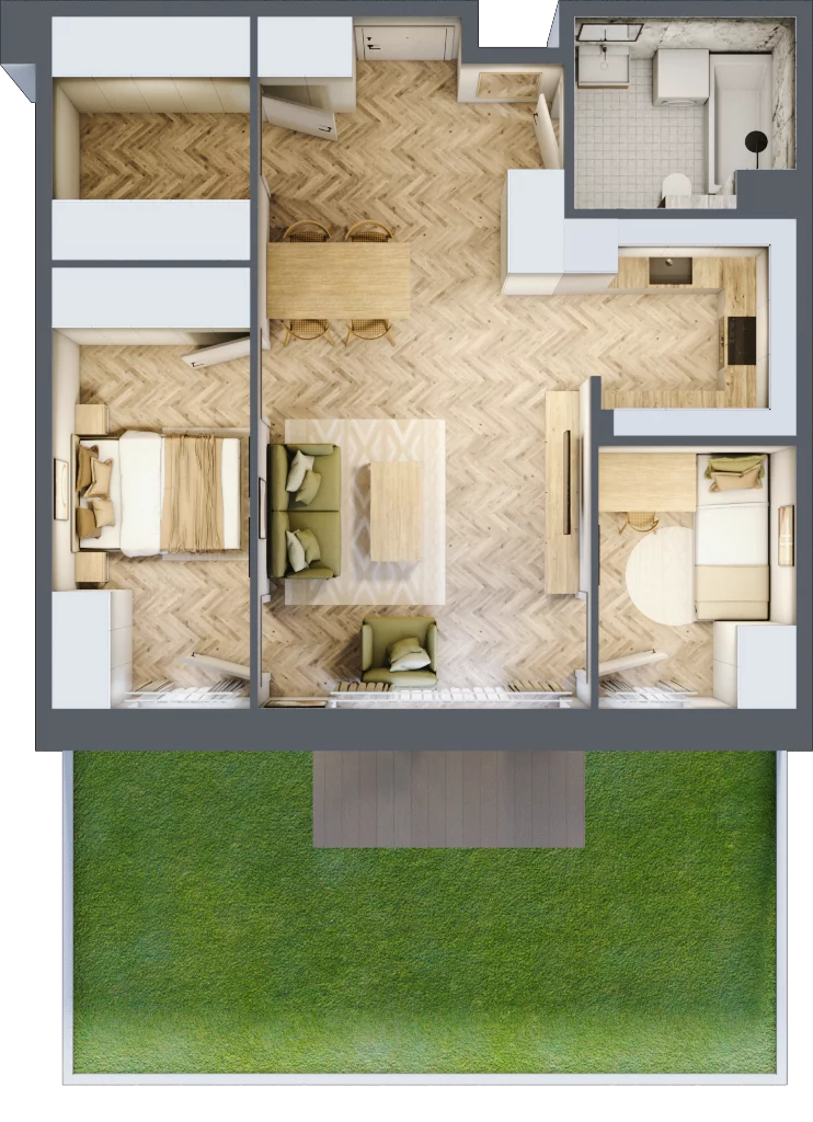 3 pokoje, mieszkanie 60,50 m², parter, oferta nr B3.08, Osiedle Zielony Zakątek - Etap II, Wołomin, ul. Legionów 142A/144