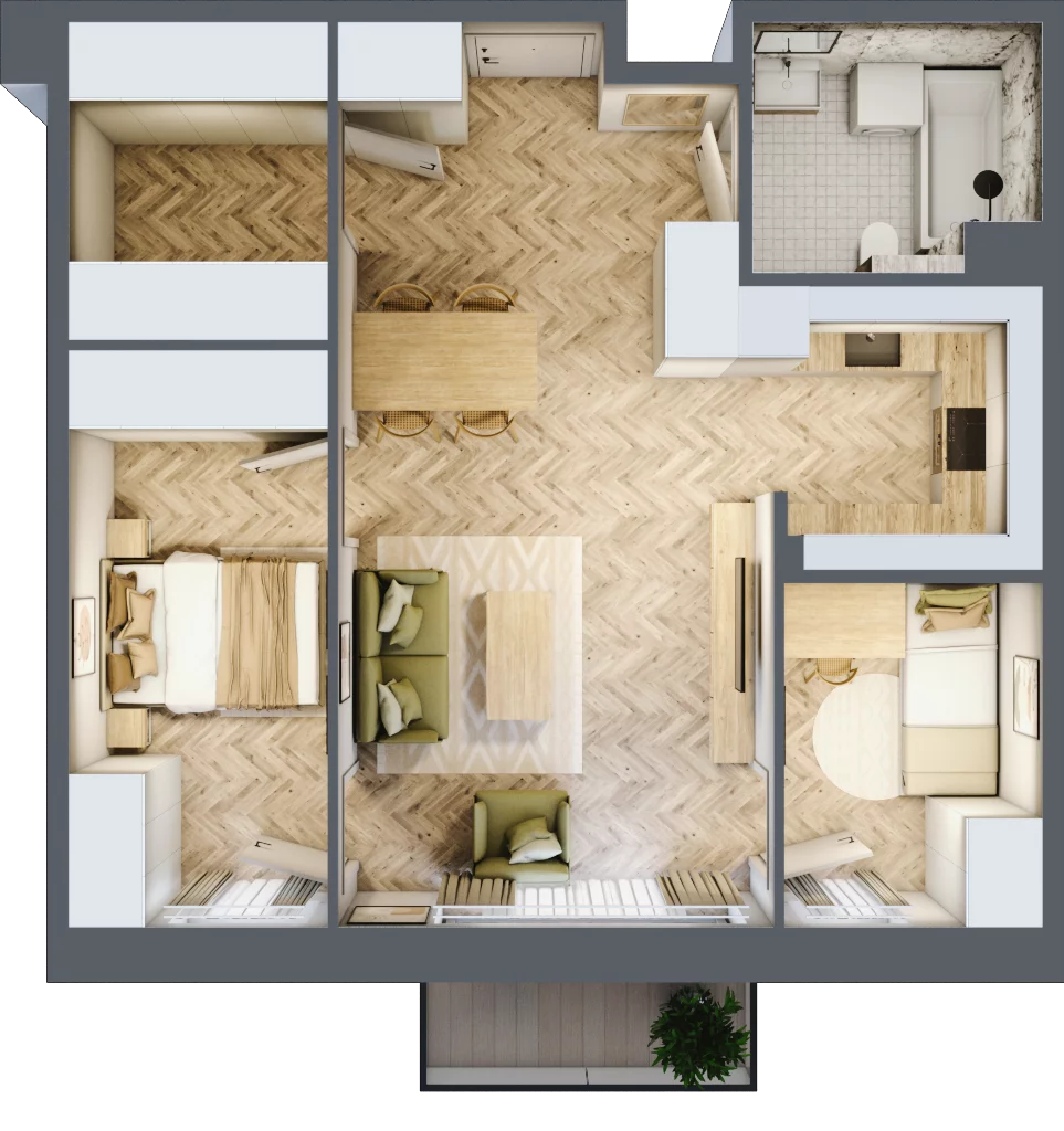 3 pokoje, mieszkanie 60,50 m², piętro 2, oferta nr B3.34, Osiedle Zielony Zakątek - Etap II, Wołomin, ul. Legionów 142A/144