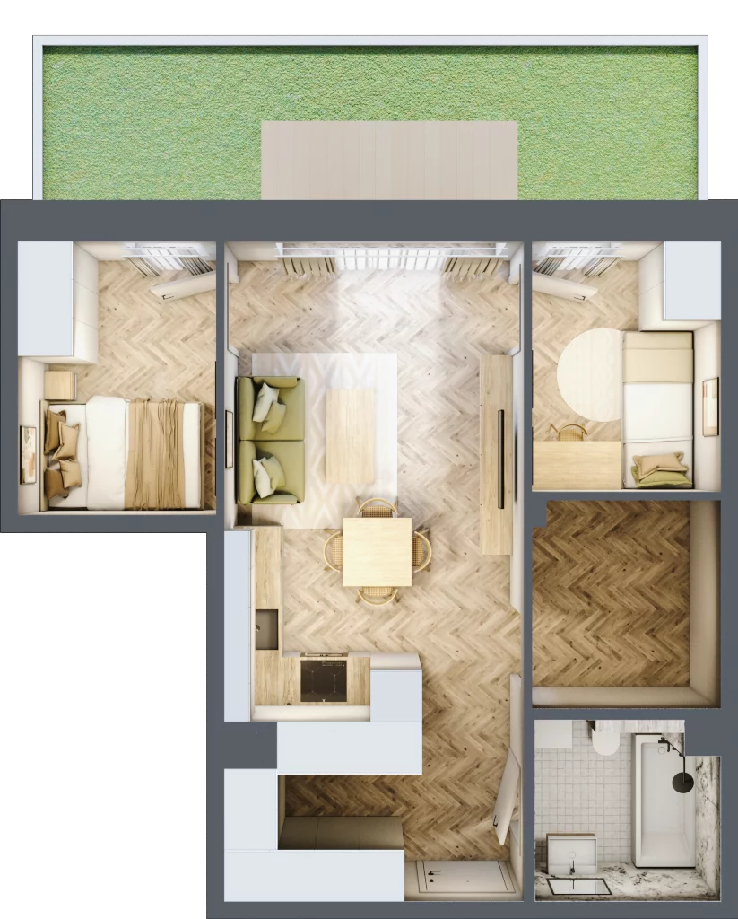 3 pokoje, mieszkanie 50,00 m², parter, oferta nr B3.12, Osiedle Zielony Zakątek - Etap II, Wołomin, ul. Legionów 142A/144