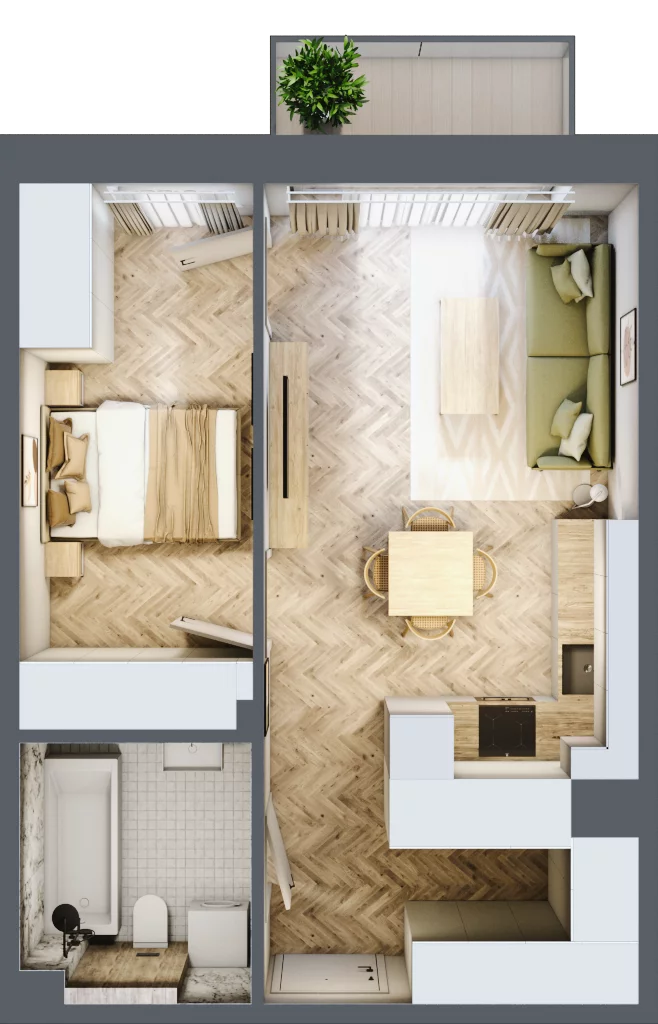 2 pokoje, mieszkanie 42,90 m², piętro 1, oferta nr B3.14, Osiedle Zielony Zakątek - Etap II, Wołomin, ul. Legionów 142A/144