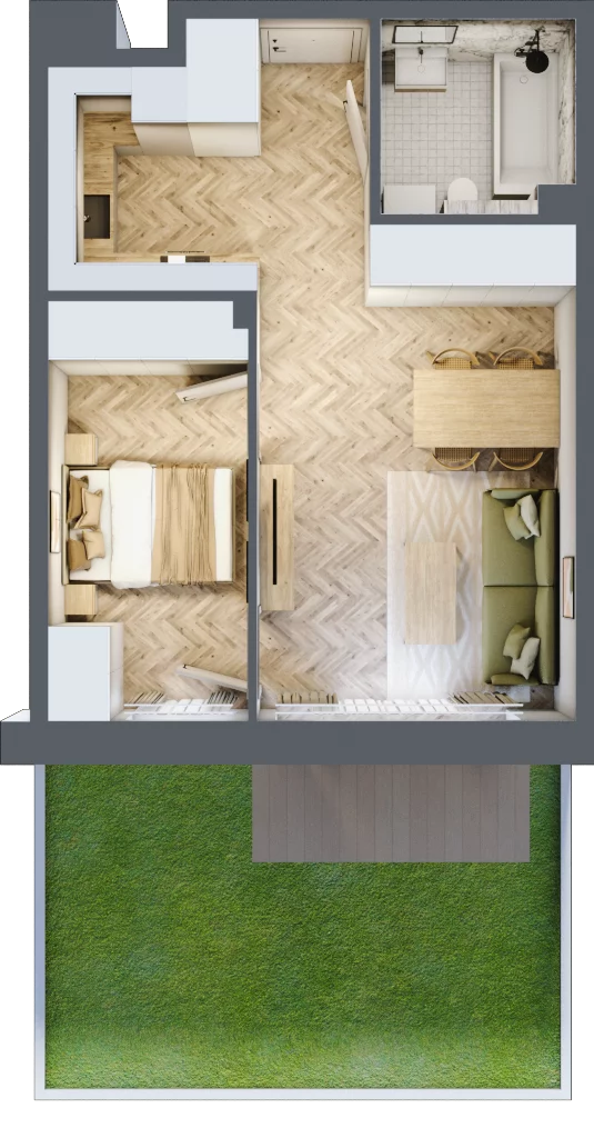 2 pokoje, mieszkanie 42,20 m², parter, oferta nr B3.06, Osiedle Zielony Zakątek - Etap II, Wołomin, ul. Legionów 142A/144