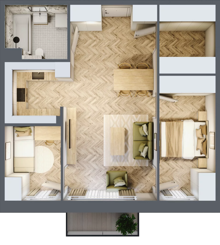 3 pokoje, mieszkanie 61,10 m², piętro 2, oferta nr B3.33, Osiedle Zielony Zakątek - Etap II, Wołomin, ul. Legionów 142A/144