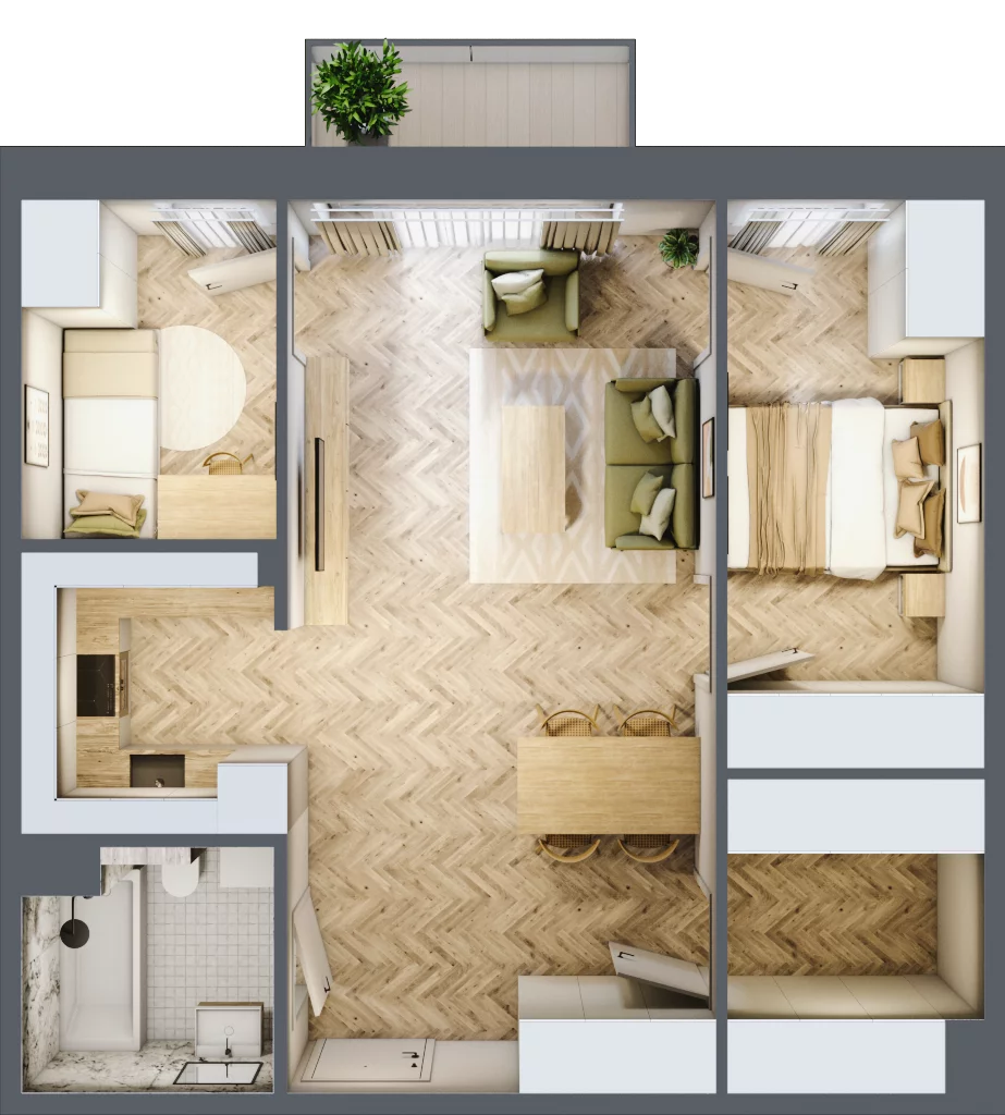 3 pokoje, mieszkanie 61,00 m², piętro 1, oferta nr B3.26, Osiedle Zielony Zakątek - Etap II, Wołomin, ul. Legionów 142A/144