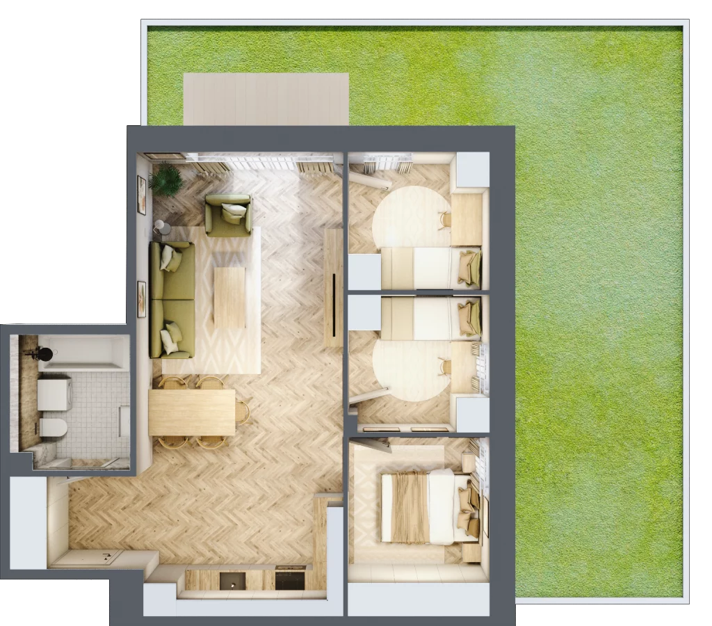 4 pokoje, mieszkanie 63,40 m², parter, oferta nr B3.03, Osiedle Zielony Zakątek - Etap II, Wołomin, ul. Legionów 142A/144