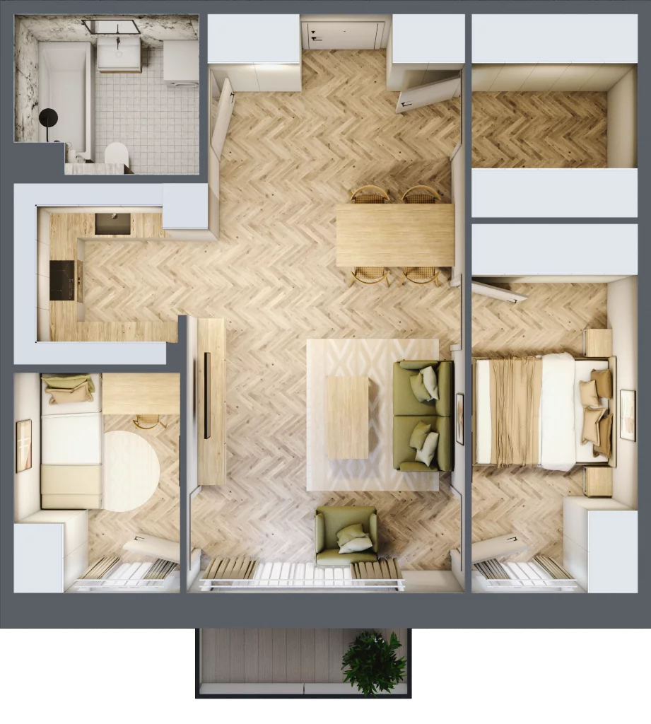3 pokoje, mieszkanie 61,10 m², piętro 1, oferta nr B3.20, Osiedle Zielony Zakątek - Etap II, Wołomin, ul. Legionów 142A/144