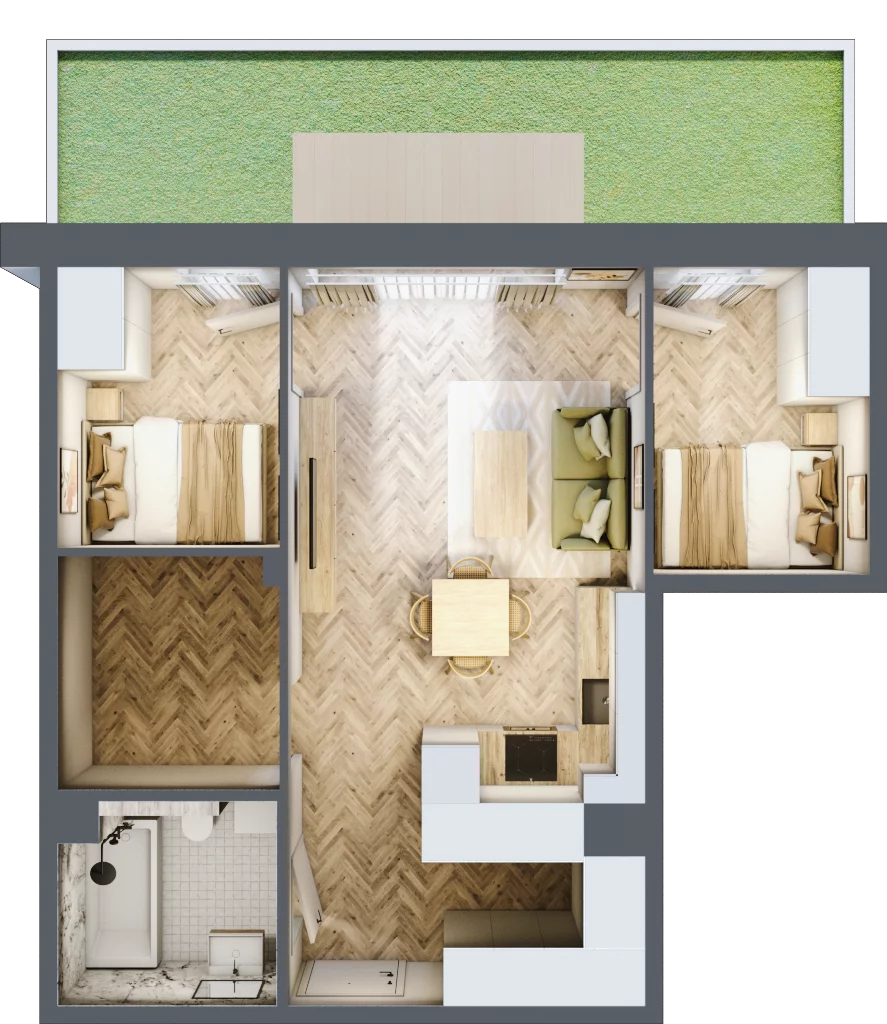 3 pokoje, mieszkanie 52,20 m², parter, oferta nr B3.02, Osiedle Zielony Zakątek - Etap II, Wołomin, ul. Legionów 142A/144